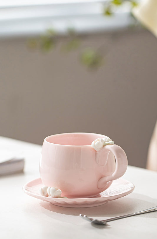 Blossom Grace – Handcrafted Porcelain Coffee Cup & Saucer Set