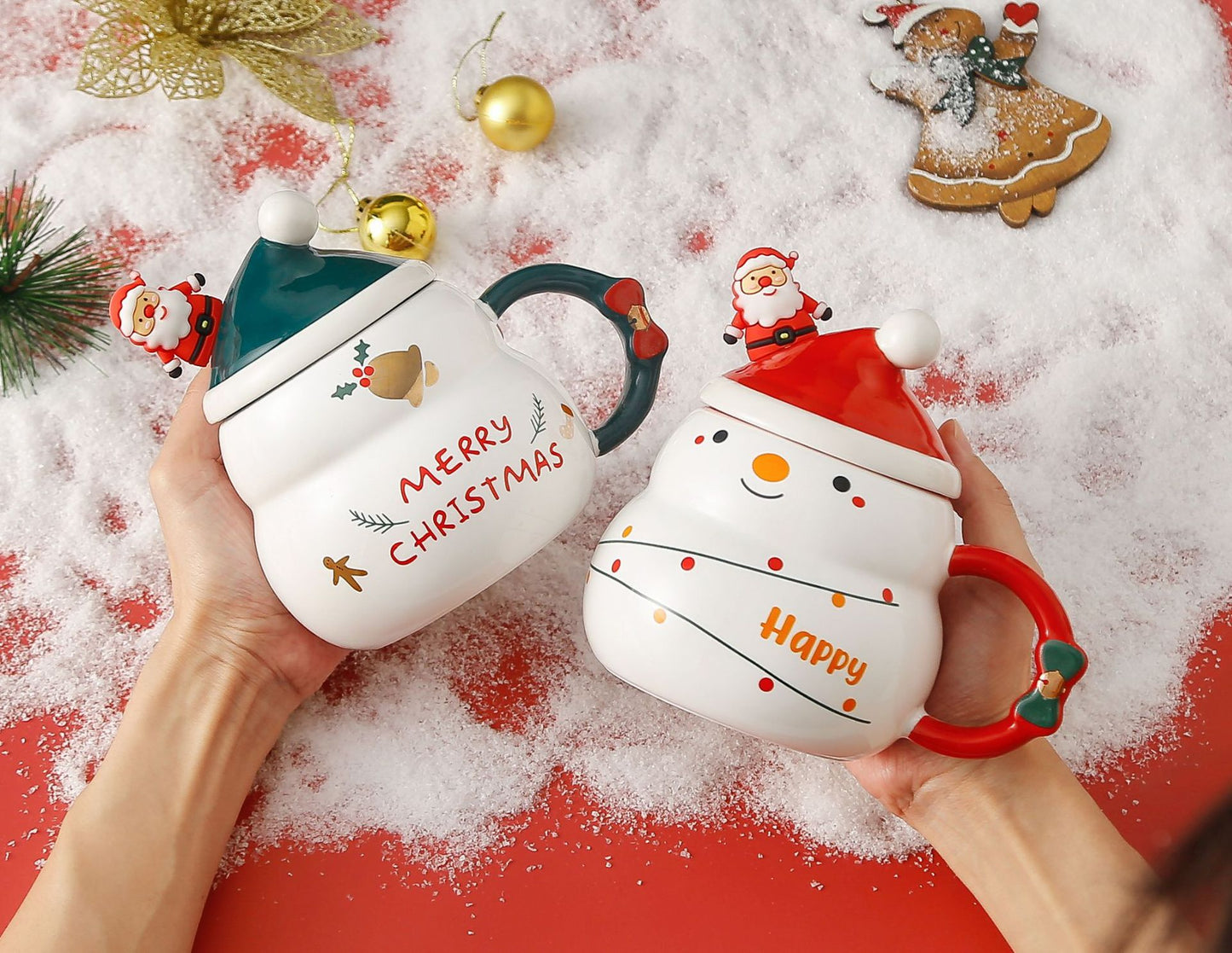 Holiday Cheer – Handcrafted Christmas Ceramic Mug with Lid & Spoon