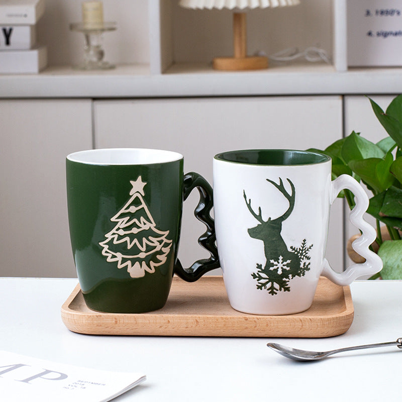 Nordic Charm – Handcrafted Christmas Ceramic Mug with Tree Handle Gift Cup