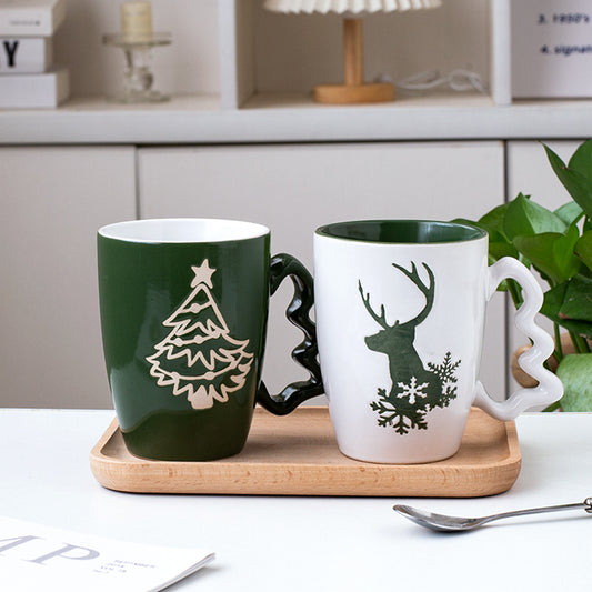Nordic Charm – Handcrafted Christmas Ceramic Mug with Tree Handle Gift Cup