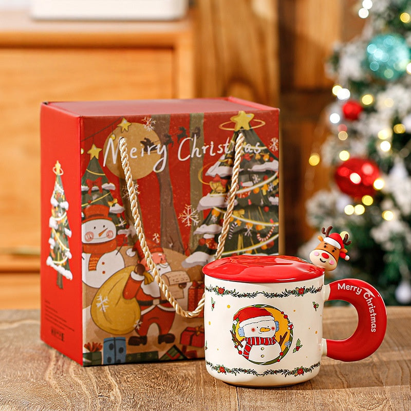 Merry Moments – Handcrafted Holiday Ceramic Mug with Lid and Spoon Gift Set