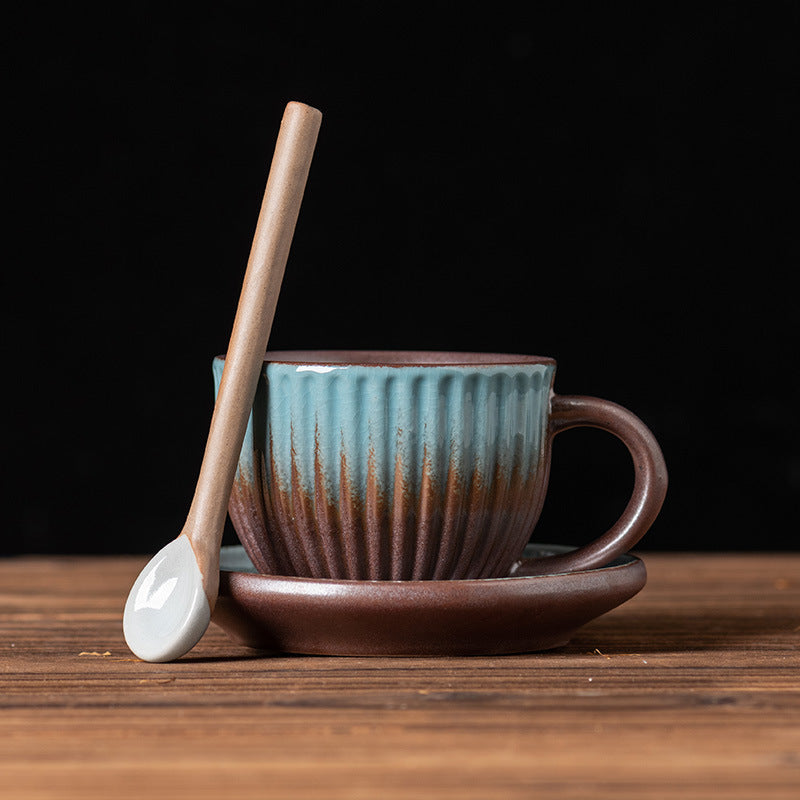 Rustic Glaze Echo – Handcrafted Porcelain Coffee Cup, Saucer & Spoon Set
