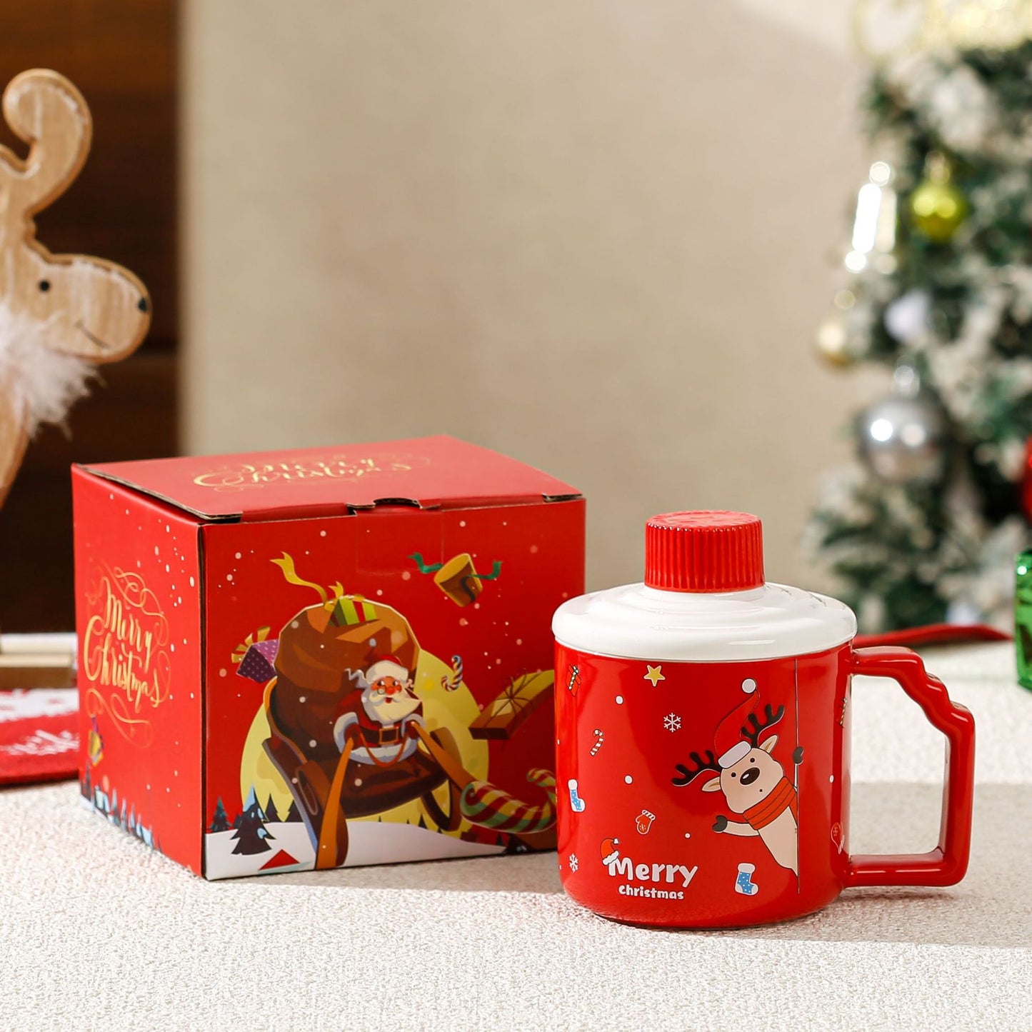 Merry Whispers – Handcrafted Christmas Ceramic Mug With Lid Gift Set