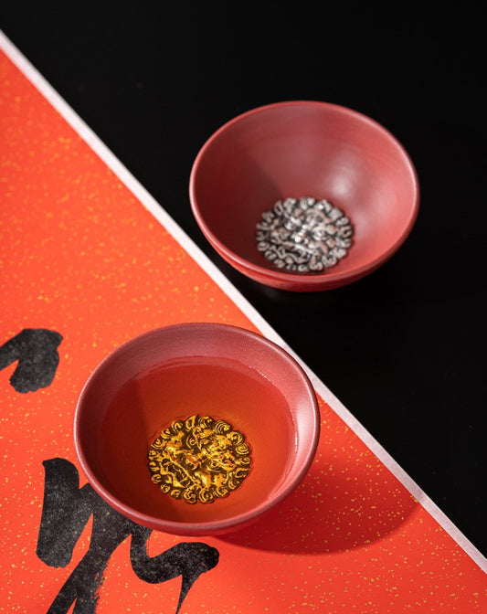 Four Seasons Peace — Handcrafted Ceramic Tea Cup Set with Forbidden City Red glaze