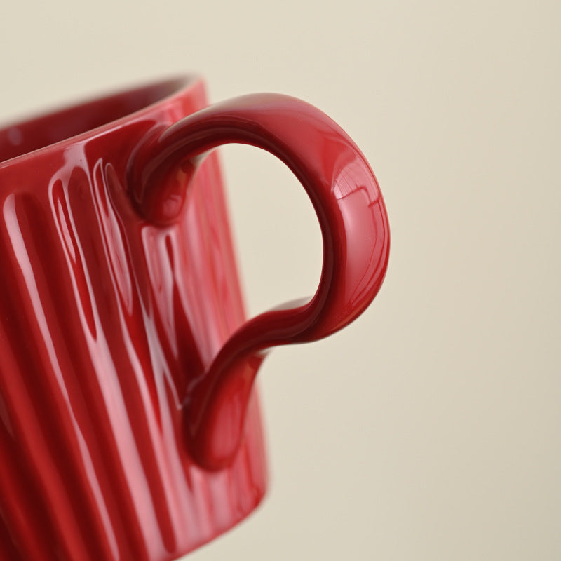 Ripple Glow – Vintage Red Ceramic Coffee Cup & Saucer Set