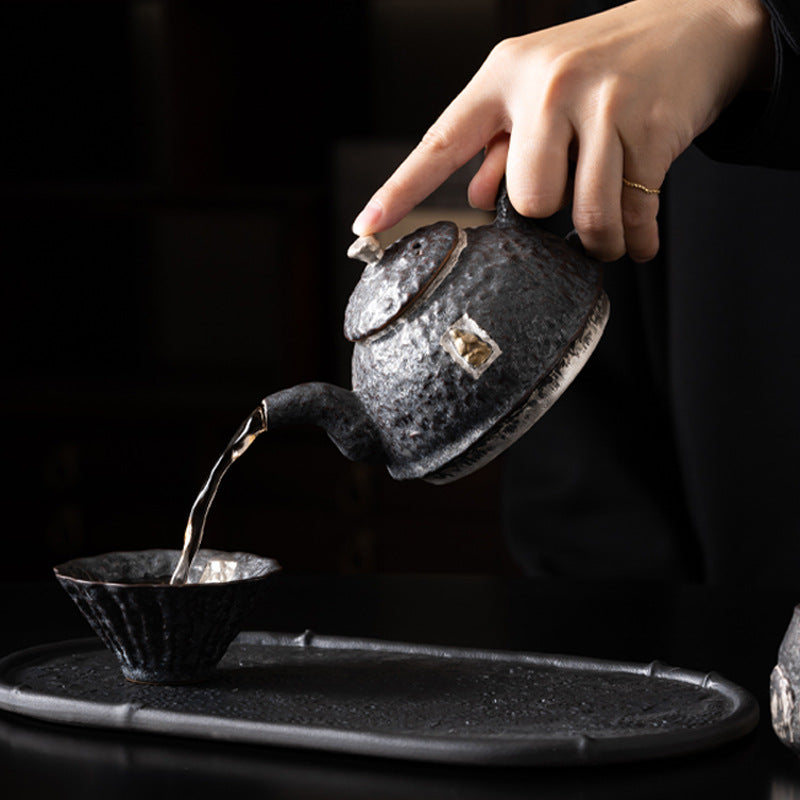 Dunhuang Reverie — Handcrafted Ceramic Tea Set with Silver Accents
