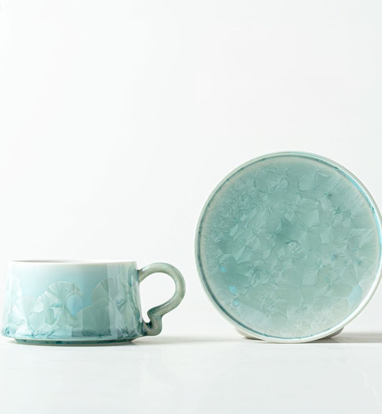 Crystal Bloom – Handcrafted Porcelain Coffee Cup & Saucer with Frosted Glaze