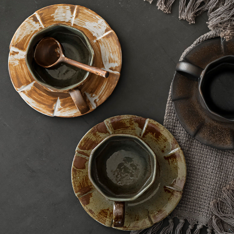 Earthen Traces – Handcrafted Rustic Ceramic Coffee Cup & Saucer Set