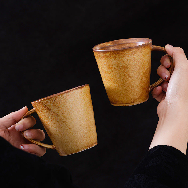 Amber Flow – Handcrafted Rustic Ceramic Coffee Cup & Saucer