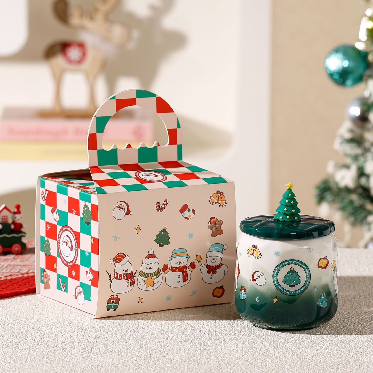 Snowy Cheer Delight – Handcrafted Christmas Snowman Mug with Lid & Spoon Gift Set