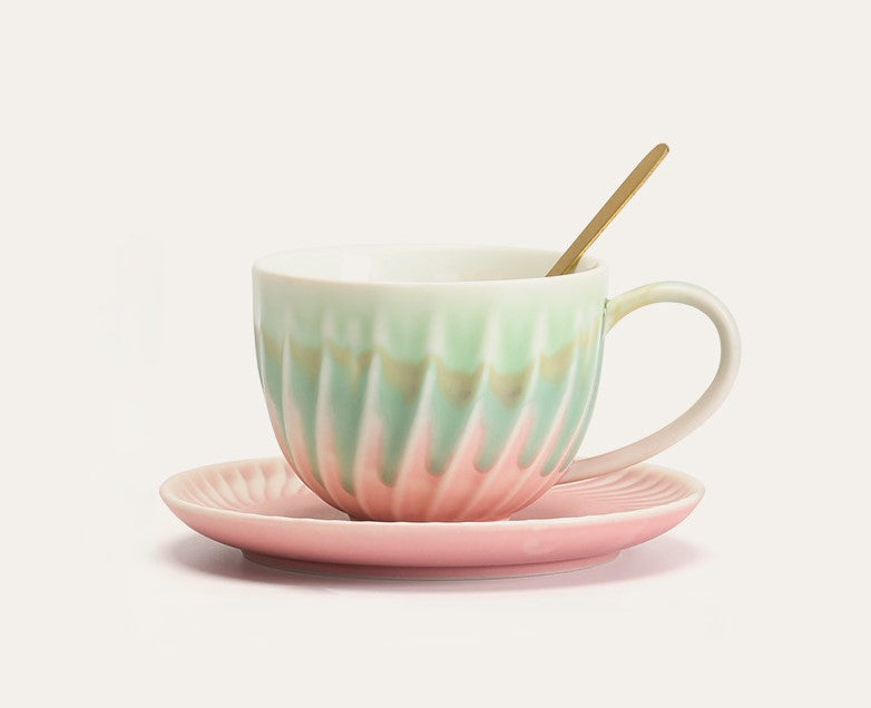Spiral Gradient – Handcrafted Kiln-Change Ceramic Coffee Cup & Saucer