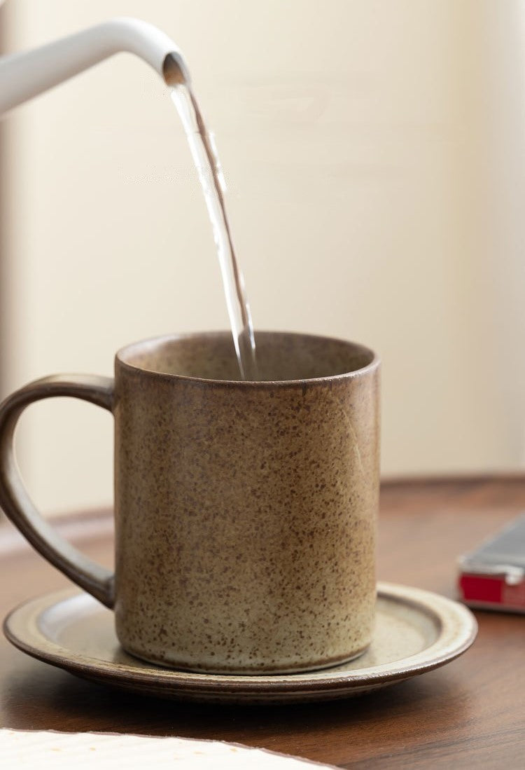 Earthen Stillness – Handcrafted Rustic Ceramic Straight Coffee Cup with Saucer