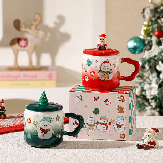Snowy Cheer Delight – Handcrafted Christmas Snowman Mug with Lid & Spoon Gift Set