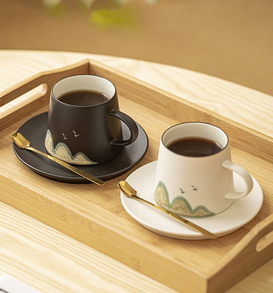 Mountain Whisper – Porcelain Coffee Cup & Saucer with Spoon
