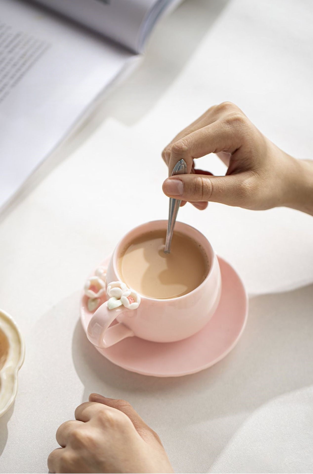 Blossom Grace – Handcrafted Porcelain Coffee Cup & Saucer Set