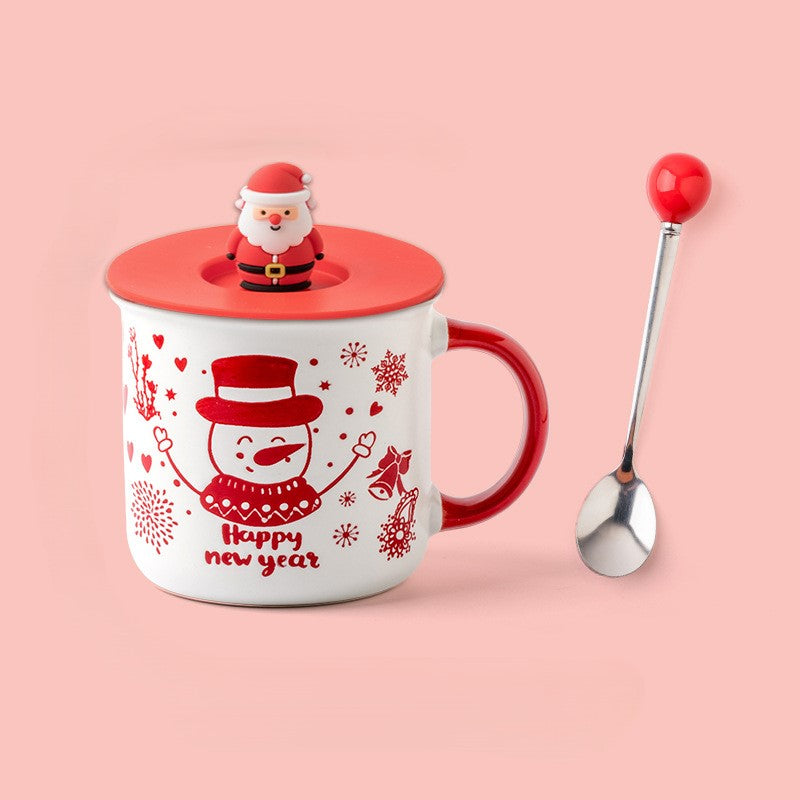 Merry Cheer Collection – Handcrafted Ceramic Christmas Mug with Lid & Spoon Gift Set
