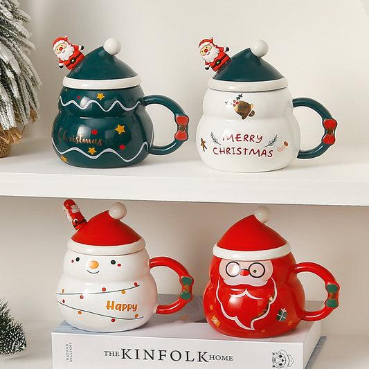 Holiday Cheer – Handcrafted Christmas Ceramic Mug with Lid & Spoon
