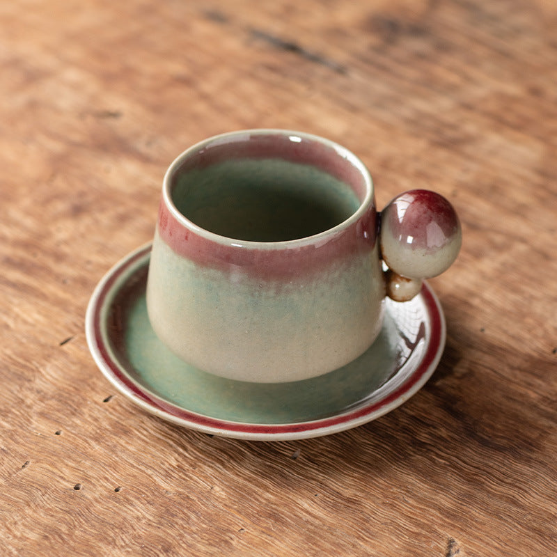 Orb-Handled Harmony – Handcrafted Kiln-Change Porcelain Coffee Cup & Saucer Set