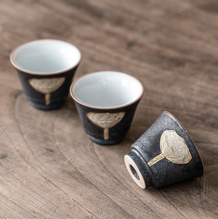 Lotus Serenity — Handmade Black Glaze Porcelain Tea Sets