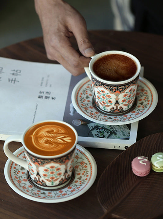 Garden Motif Elegance – Handcrafted Porcelain Coffee Cup & Saucer Set
