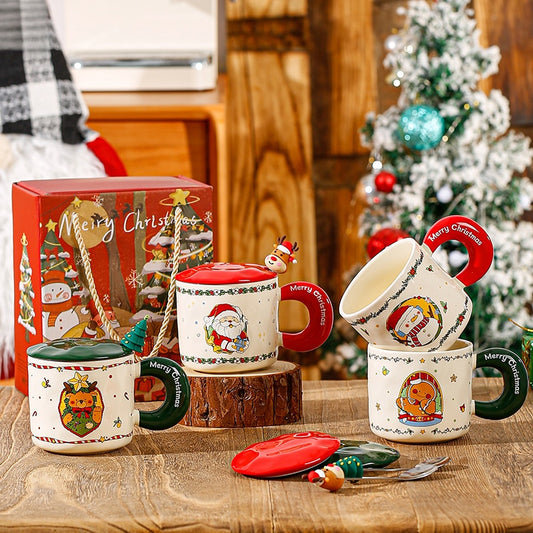 Merry Moments – Handcrafted Holiday Ceramic Mug with Lid and Spoon Gift Set