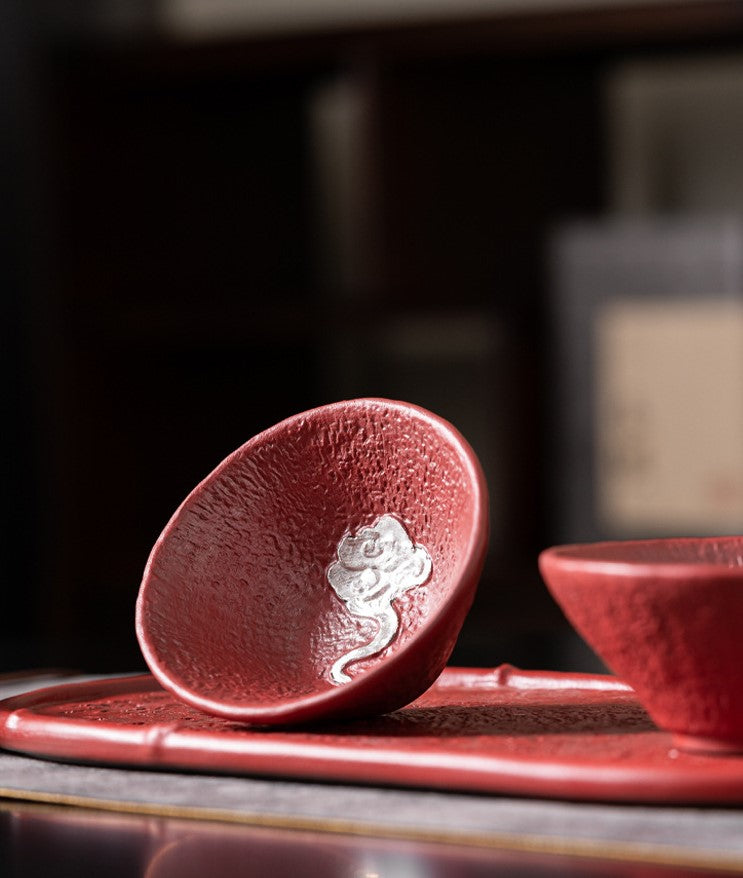 Auspicious Clouds – Handcrafted Forbidden City red Porcelain Tea Cup