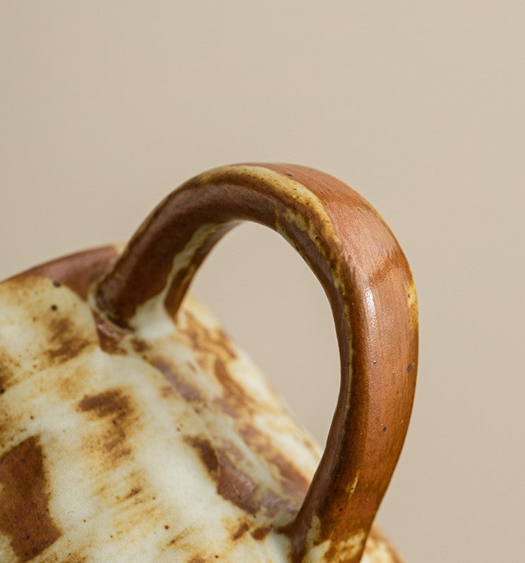 Rustic Ember – Handcrafted Ceramic Coffee Cup with Wooden Saucer