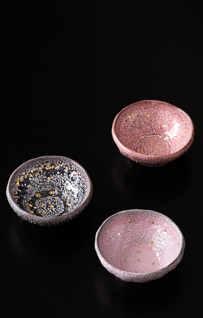 Tranquility Cups — Purple Aura Rising, Crimson Bloom, and Twilight Mist Ceramic Tea Cup Set
