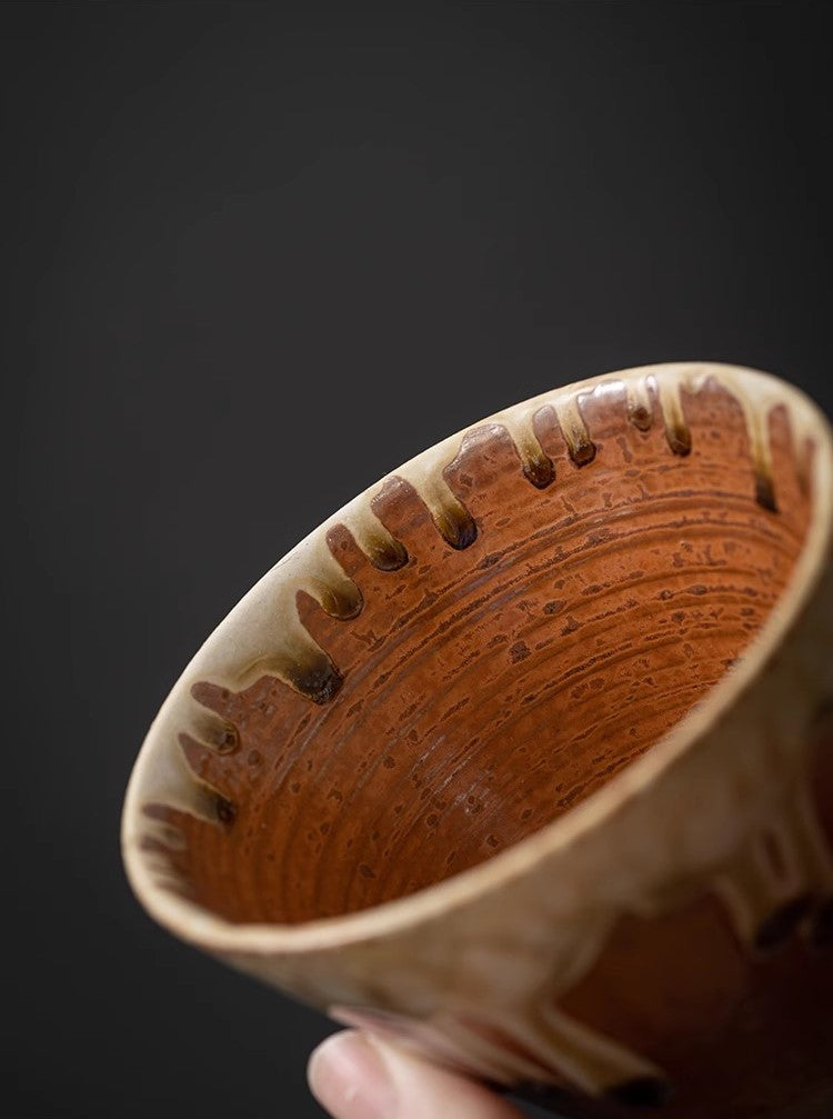 Geometric Drip Glaze – Handcrafted Porcelain Coffee Cup