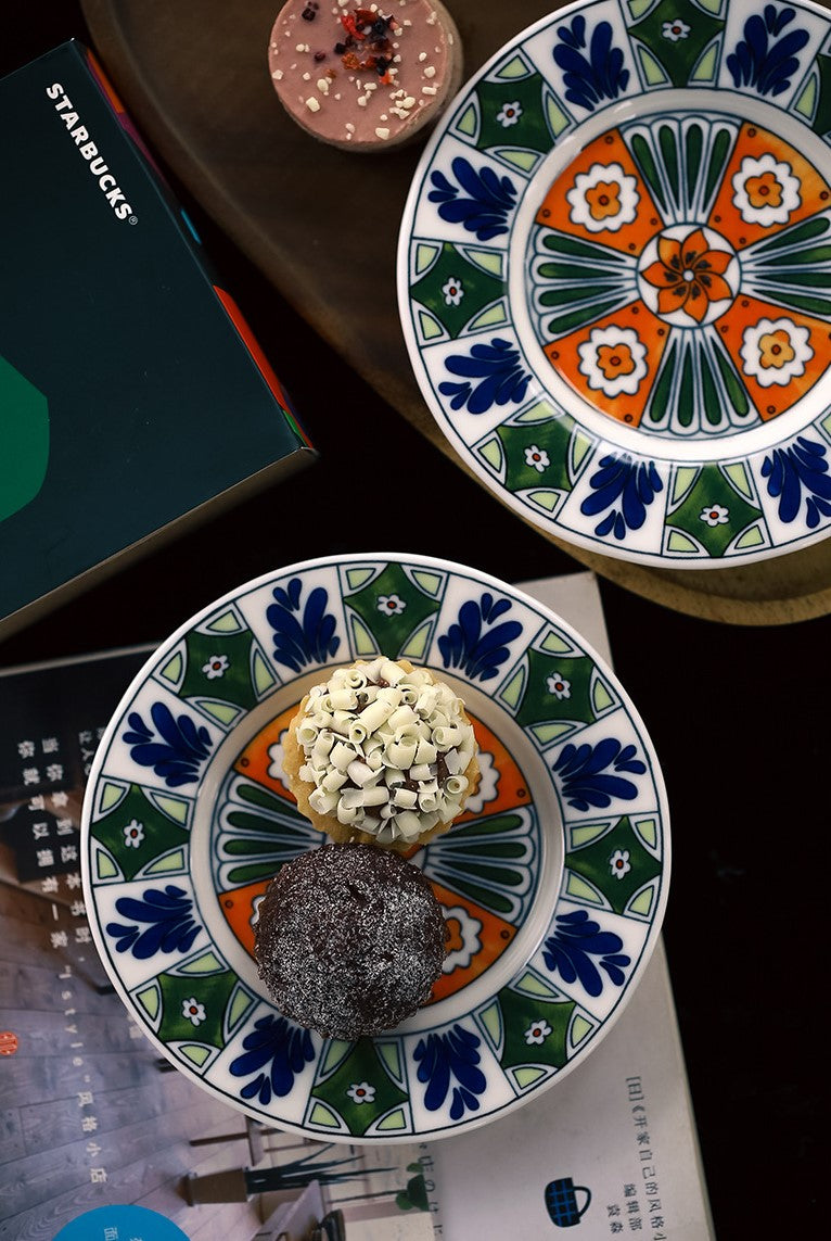 Garden Mosaic Elegance – Hand-Painted Porcelain Coffee Cup & Saucer Set