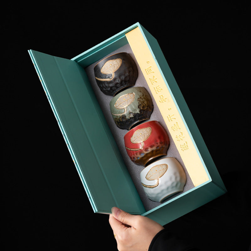 Lotus Harmony – Handcrafted Porcelain Tea Cup Gift Set (Four Seasons Collection)