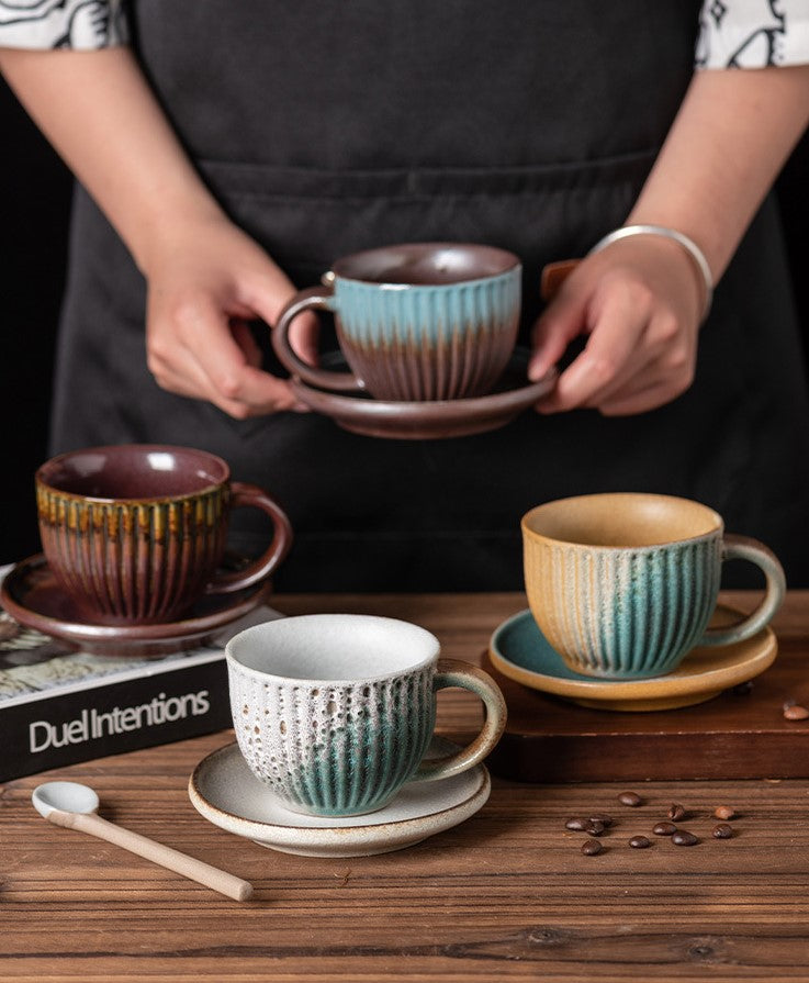 Rustic Glaze Echo – Handcrafted Porcelain Coffee Cup, Saucer & Spoon Set