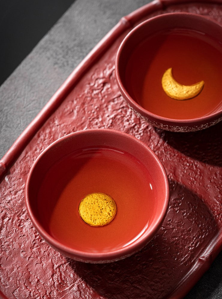 Sun & Moon Harmony — Handcrafted Forbidden City red Porcelain Tea Cup Set