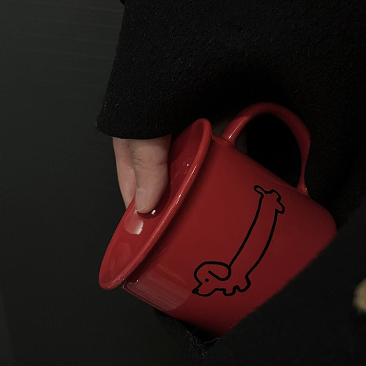 Puppy Cheer – Handcrafted Red Christmas Ceramic Mug