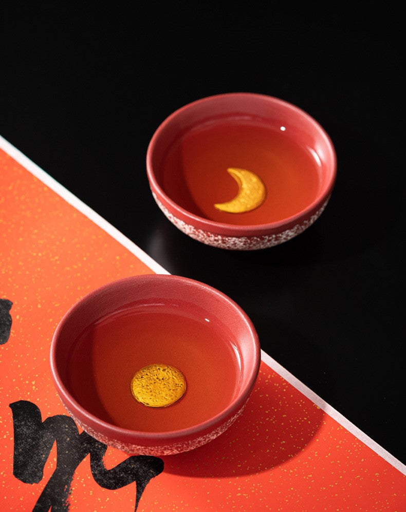 Sun & Moon Harmony — Handcrafted Forbidden City red Porcelain Tea Cup Set