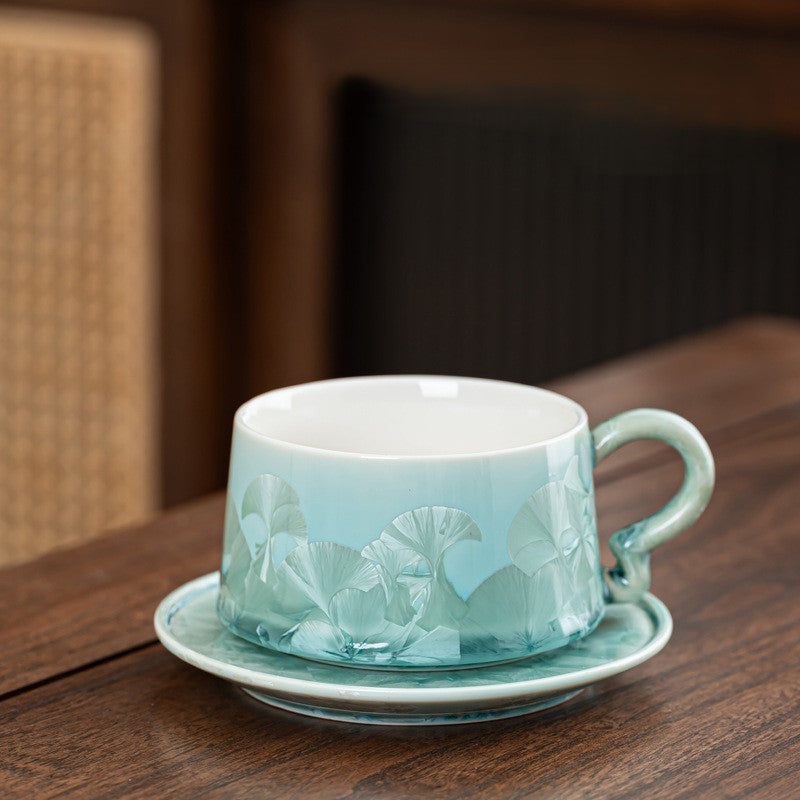Crystal Bloom – Handcrafted Porcelain Coffee Cup & Saucer with Frosted Glaze