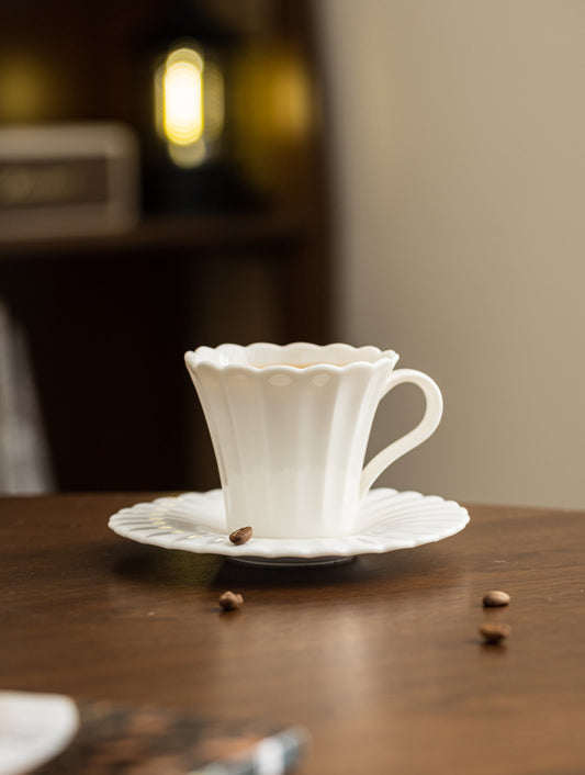 Blossom Whispers – Handcrafted Porcelain Coffee Cup & Saucer Set