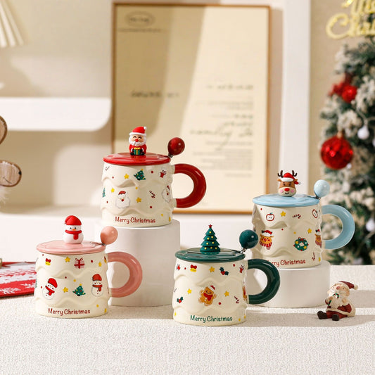 Merry Whimsy – Handcrafted Christmas Ceramic Mug with Lid & Spoon
