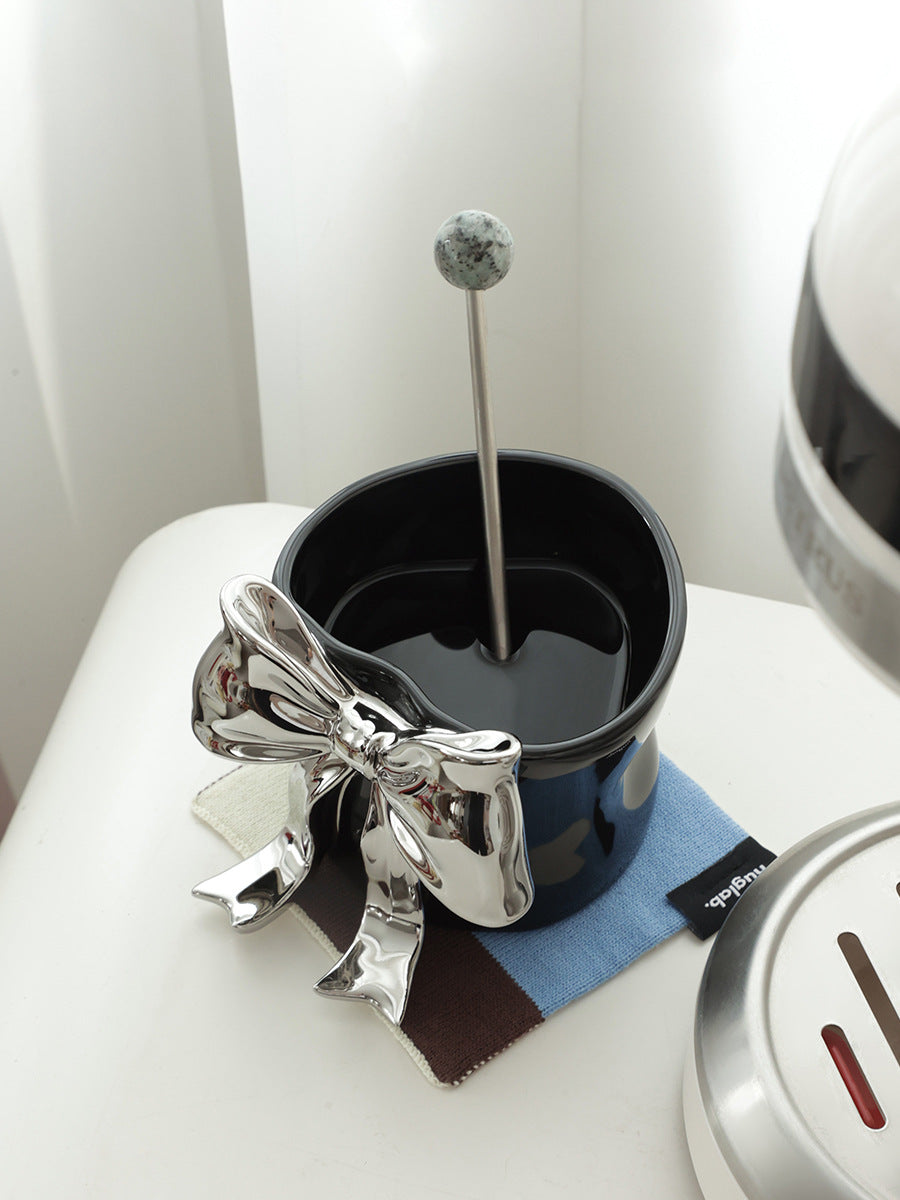 Ribbon Grace — Handmade Porcelain Coffee Cup