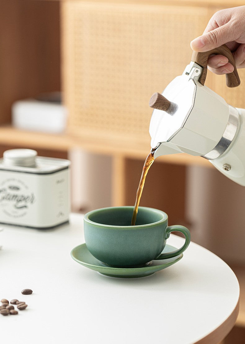 Verdant Tranquility – Handcrafted Porcelain Coffee Cup & Saucer Set