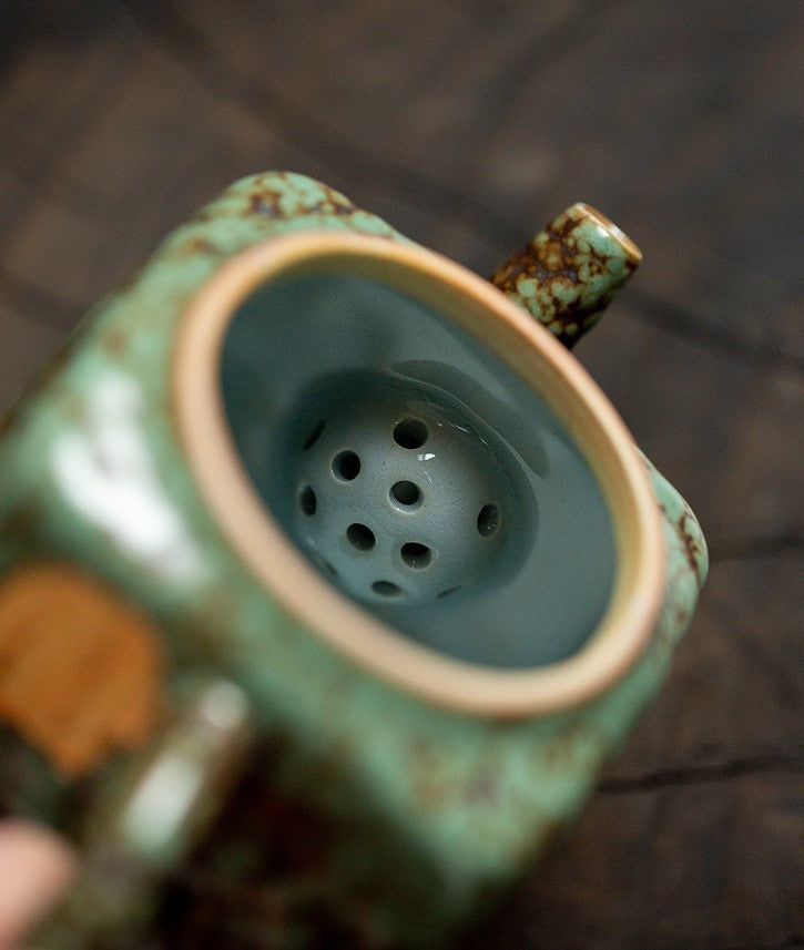 Echoes of Dunhuang — Handmade Qing Moss Rock Glaze Teacup & Teapot Set