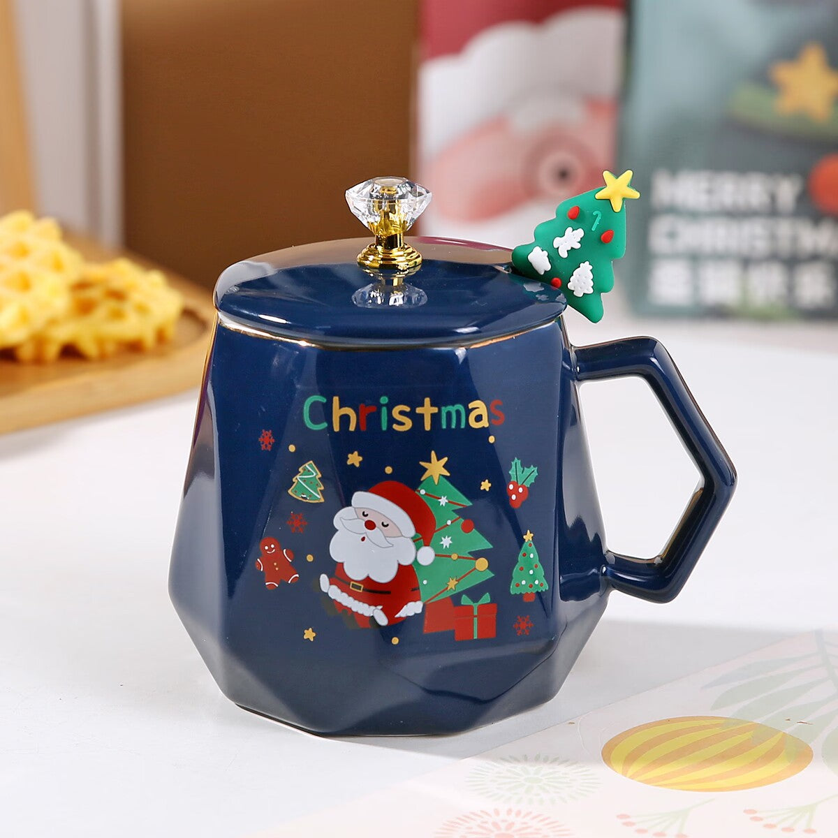 Santa Joy Charm – Handcrafted Christmas Ceramic Mug with Lid & Spoon Gift Box