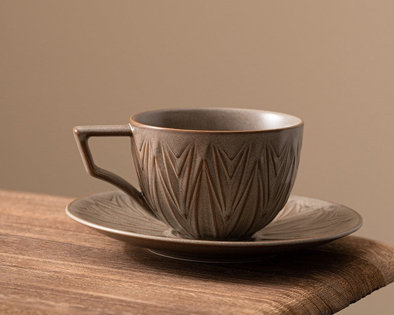 Embossed Elegance – Vintage Porcelain Coffee Cup & Saucer Set