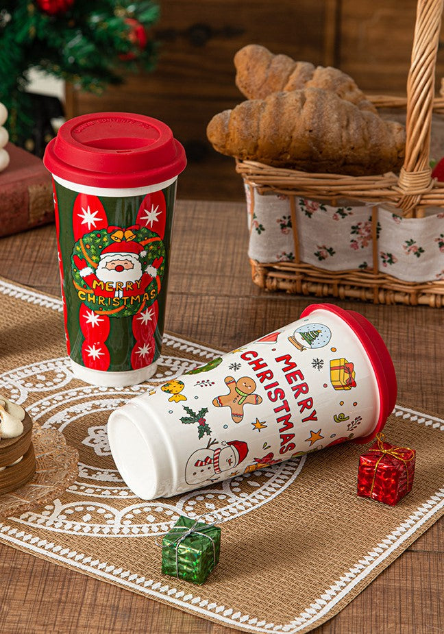 Holiday Grandeur – Large Christmas Ceramic Travel Mug with Lid Gift Set
