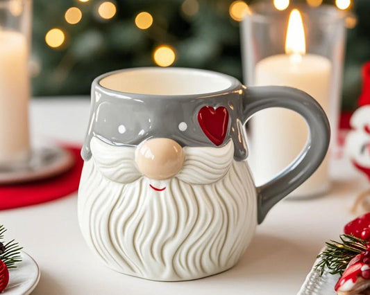 Santa Heart Charm – Handcrafted Christmas Relief Ceramic Mug Gift