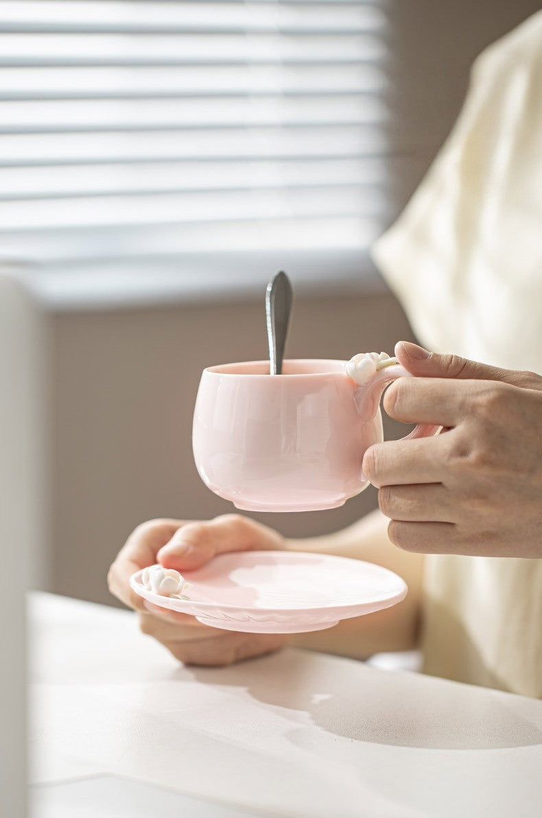 Blossom Grace – Handcrafted Porcelain Coffee Cup & Saucer Set
