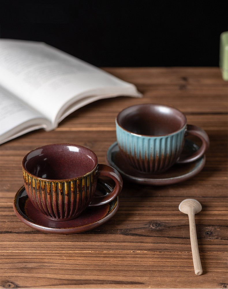 Rustic Glaze Echo – Handcrafted Porcelain Coffee Cup, Saucer & Spoon Set