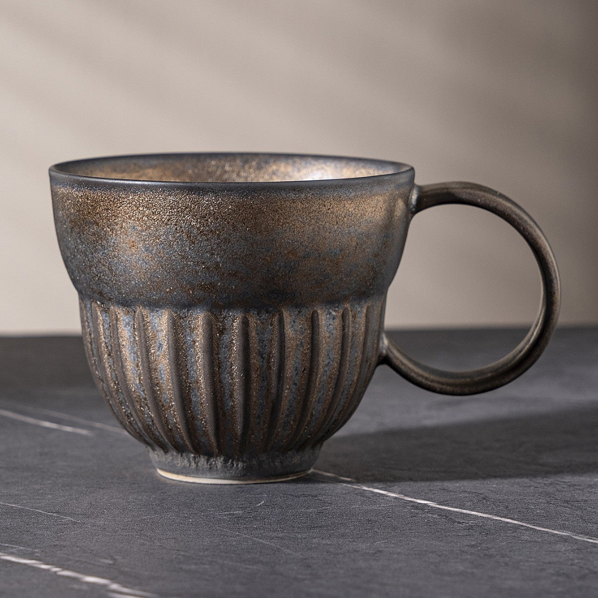 Rustic Iron Glow – Handcrafted Stoneware Wabi-Sabi Coffee Mug