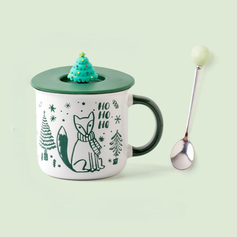 Merry Cheer Collection – Handcrafted Ceramic Christmas Mug with Lid & Spoon Gift Set