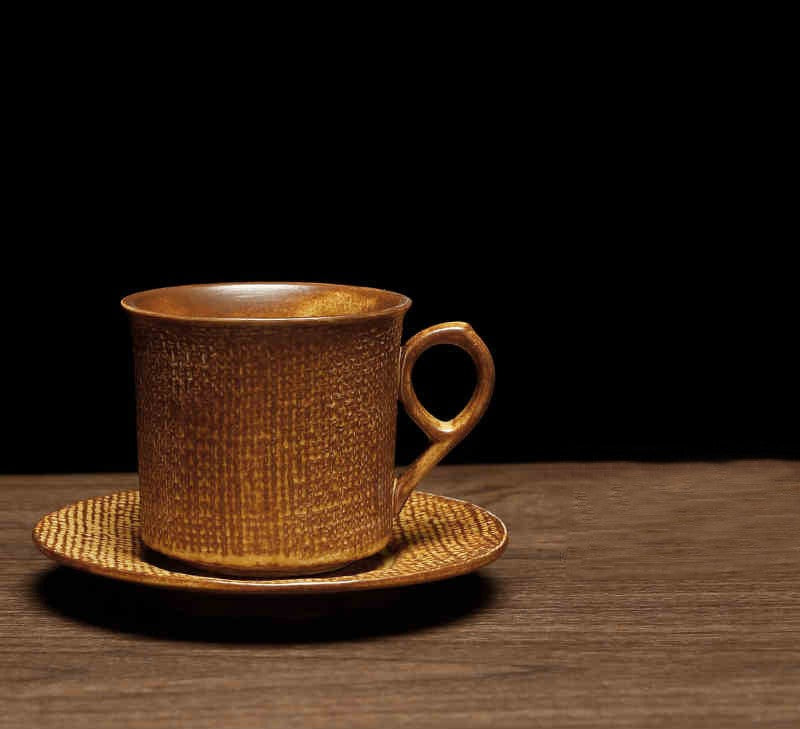 Rustic Weave – Artisanal Handcrafted Ceramic Coffee Cup & Saucer Set